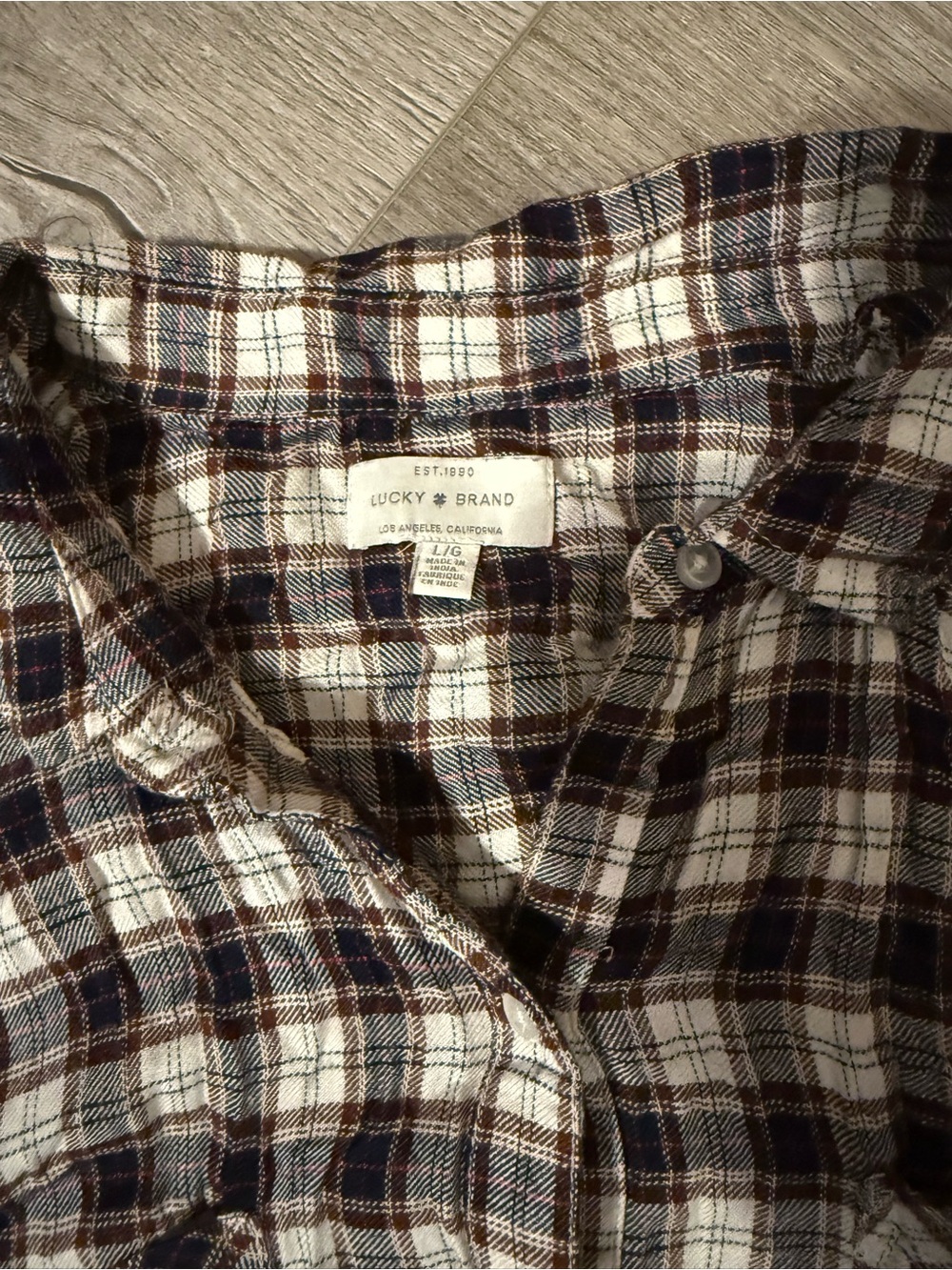 Lucky Brand women’s Plaid Button-Up Shirt - White, Navy & Brown